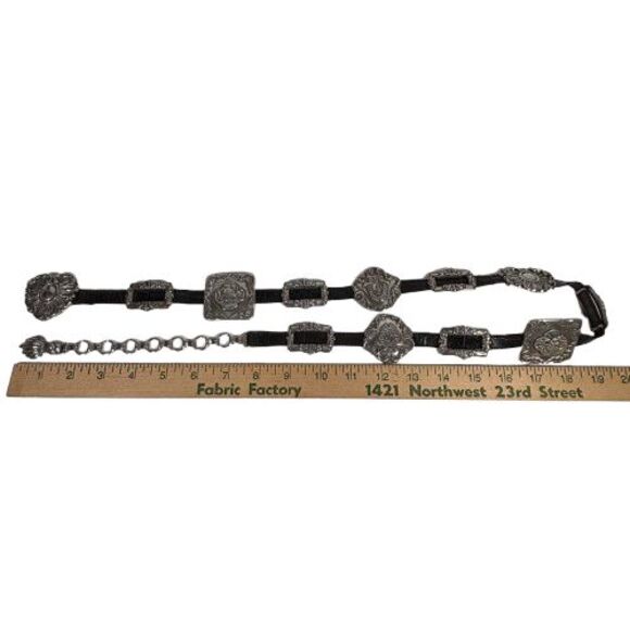 Brighton Concho Belt Women's Black Leather Silver Medallion Vintage 1993 Western - Picture 2 of 14